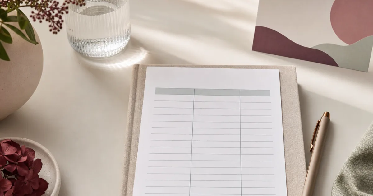 A neutral notebook, pen and glass of water arranged for reviewing HRT care costs and appointment questions.