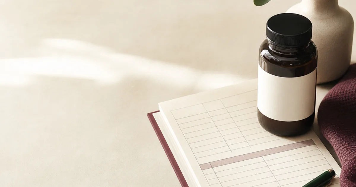 An HRT payment ledger and unbranded medicine bottle arranged for a cost comparison.