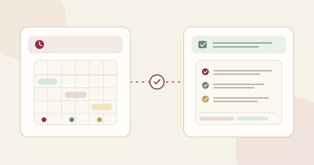 Editorial illustration of a care timeline, a clinician's notes and a hormone-care checklist.