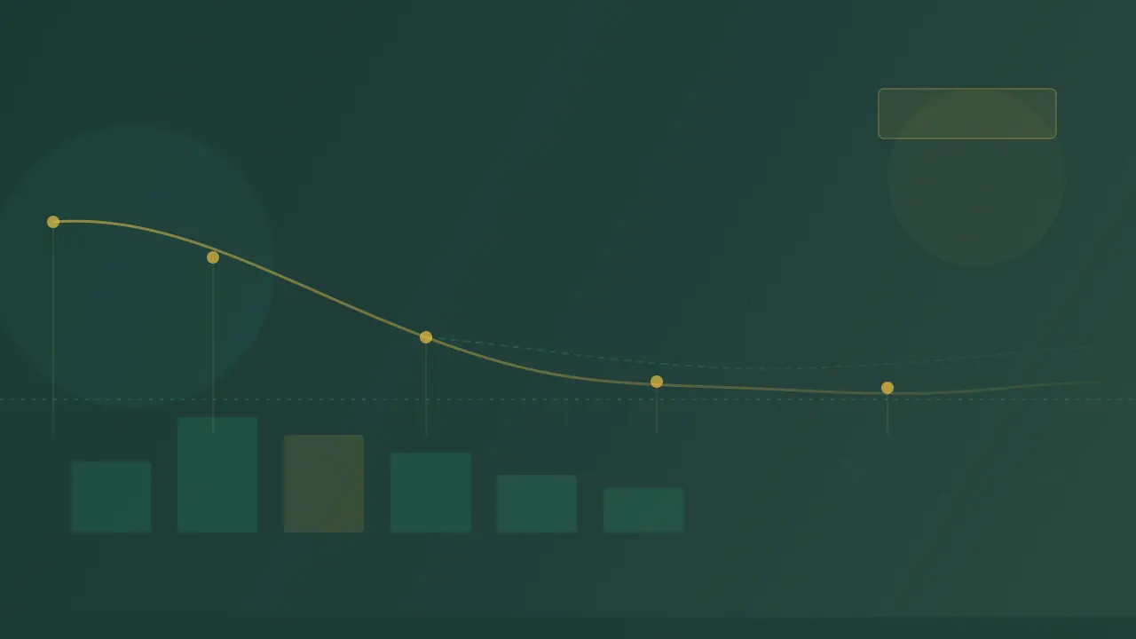 Abstract timeline chart showing symptom patterns after stopping HRT, with a 2026 FDA update badge motif on a deep teal background